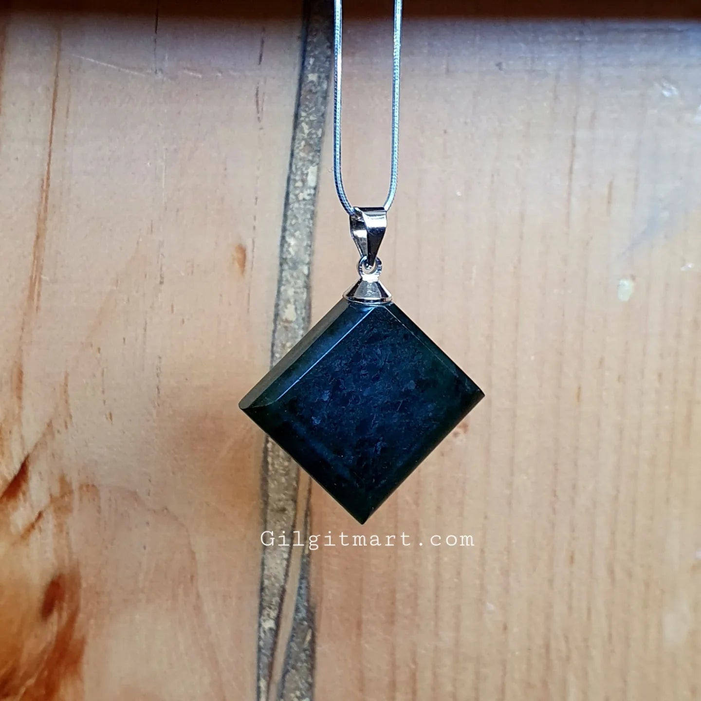 Nephrite Stone Pendant with Silver Band – Handcrafted Jewelry from Gilgit Baltistan