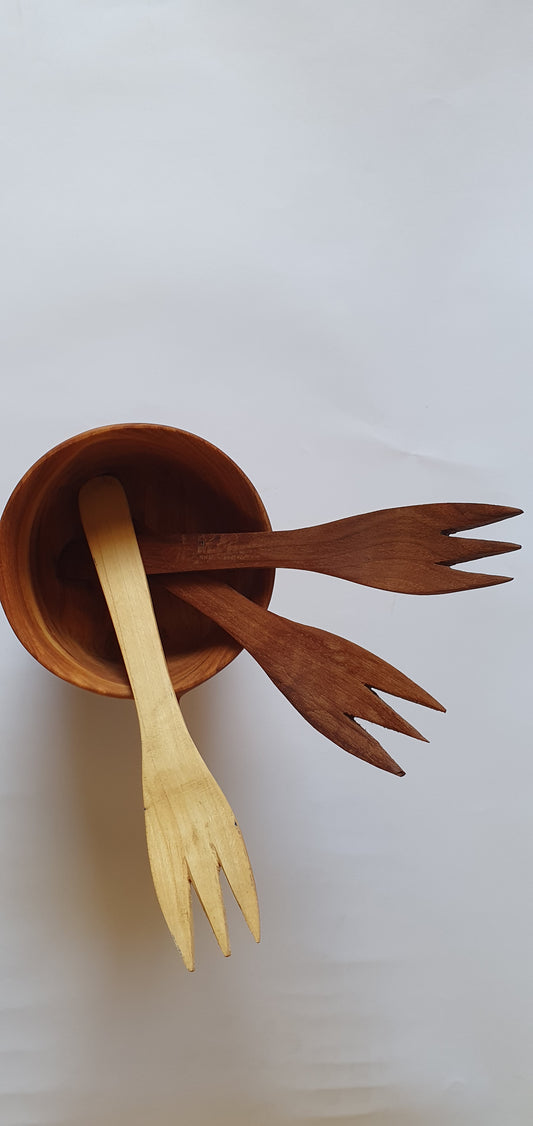 Handmade Wooden Forks Set (3 pcs) – Apricot & Birch Wood | Gilgit Baltistan Crafts