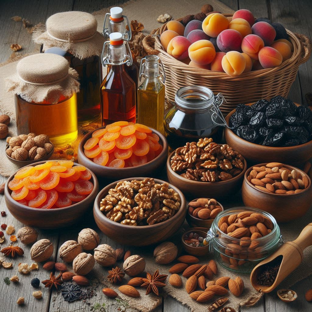 Dried fruits, honey, and herbs of gilgit