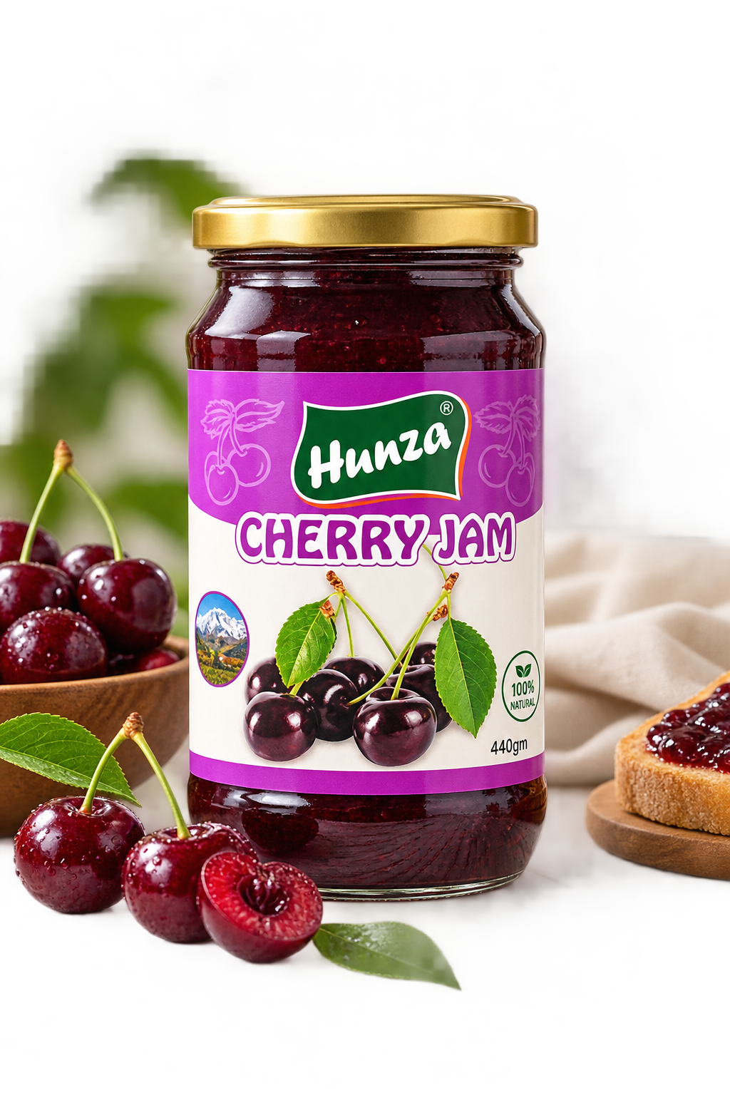 Hunza cherry jam spread on toast, natural fruit preserve from Gilgit-Baltistan