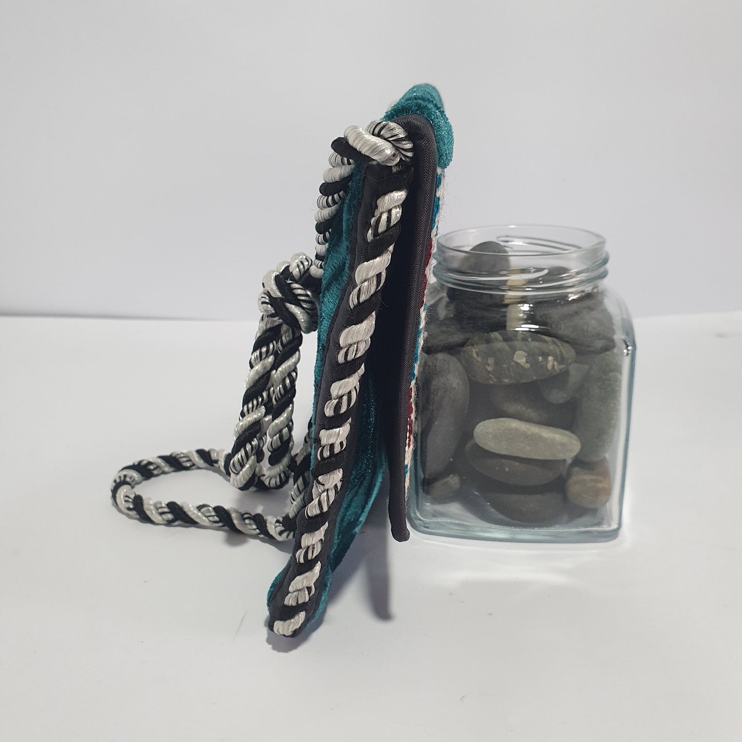 Handmade Green Velvet Clutch Wallet - 5 Compartment Gilgit Baltistan Embroidered Purse