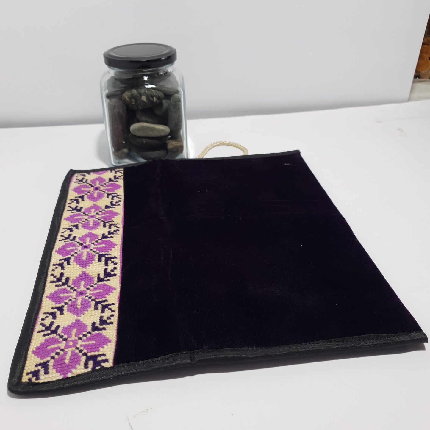Handmade Purple Velvet Clutch Wallet - 3 Compartment Gilgit Baltistan Embroidered Bag