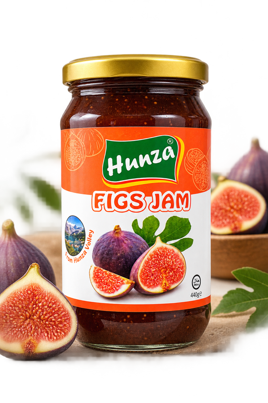 Hunza Figs Jam (Anjeer Jam) 440g jar on white background, Gilgit Mart